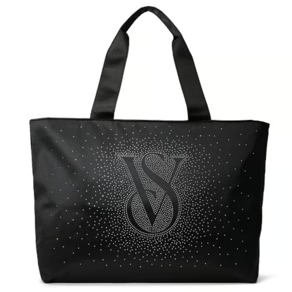 Victoria's Secret (Large) Black Rhinestone Logo Double Handle Tote Bag (NEW-NWT)